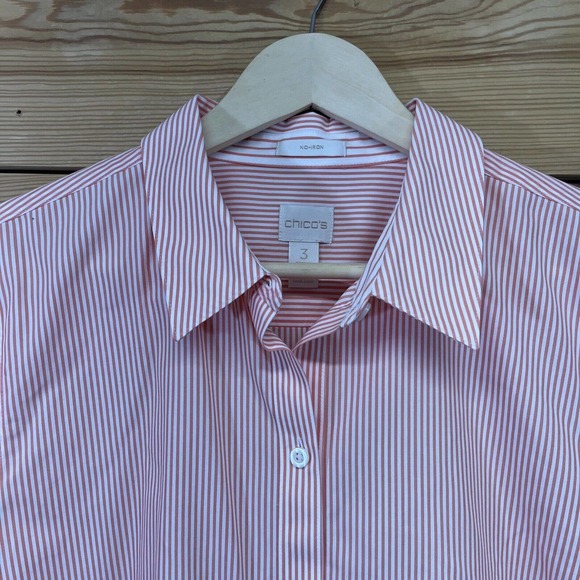 Chicos 3 XL Shirt Orange White Stripe Tie Waist Contrast Cuff Cotton B83 - Picture 2 of 11